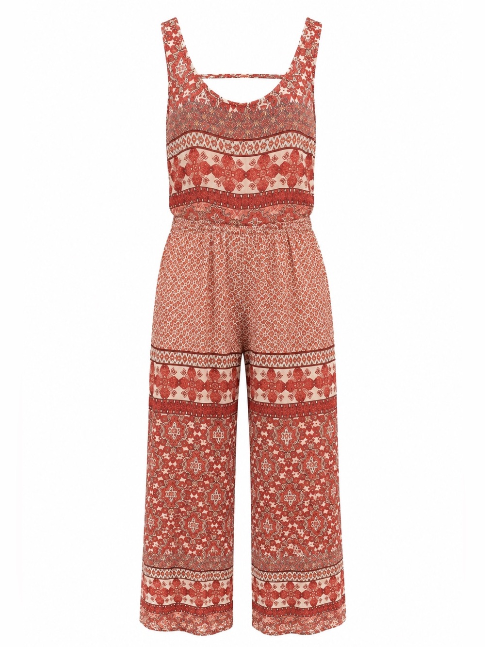 Patrons of Peace Boho Rust Paisley Wide Leg Jumpsuit Size M Cropped Palazzo Pock - Picture 2 of 8
